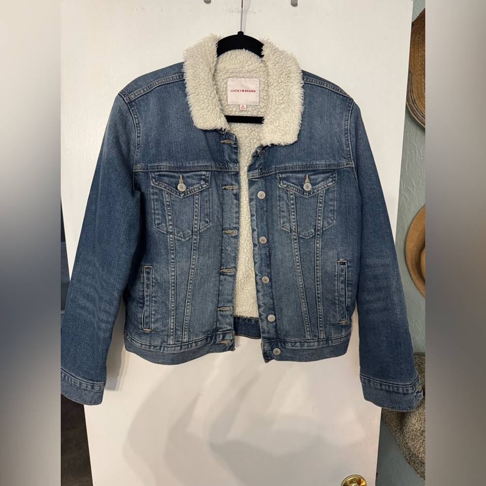 Lucky Brand Denim Jacket with White Sherpa Collar and inside